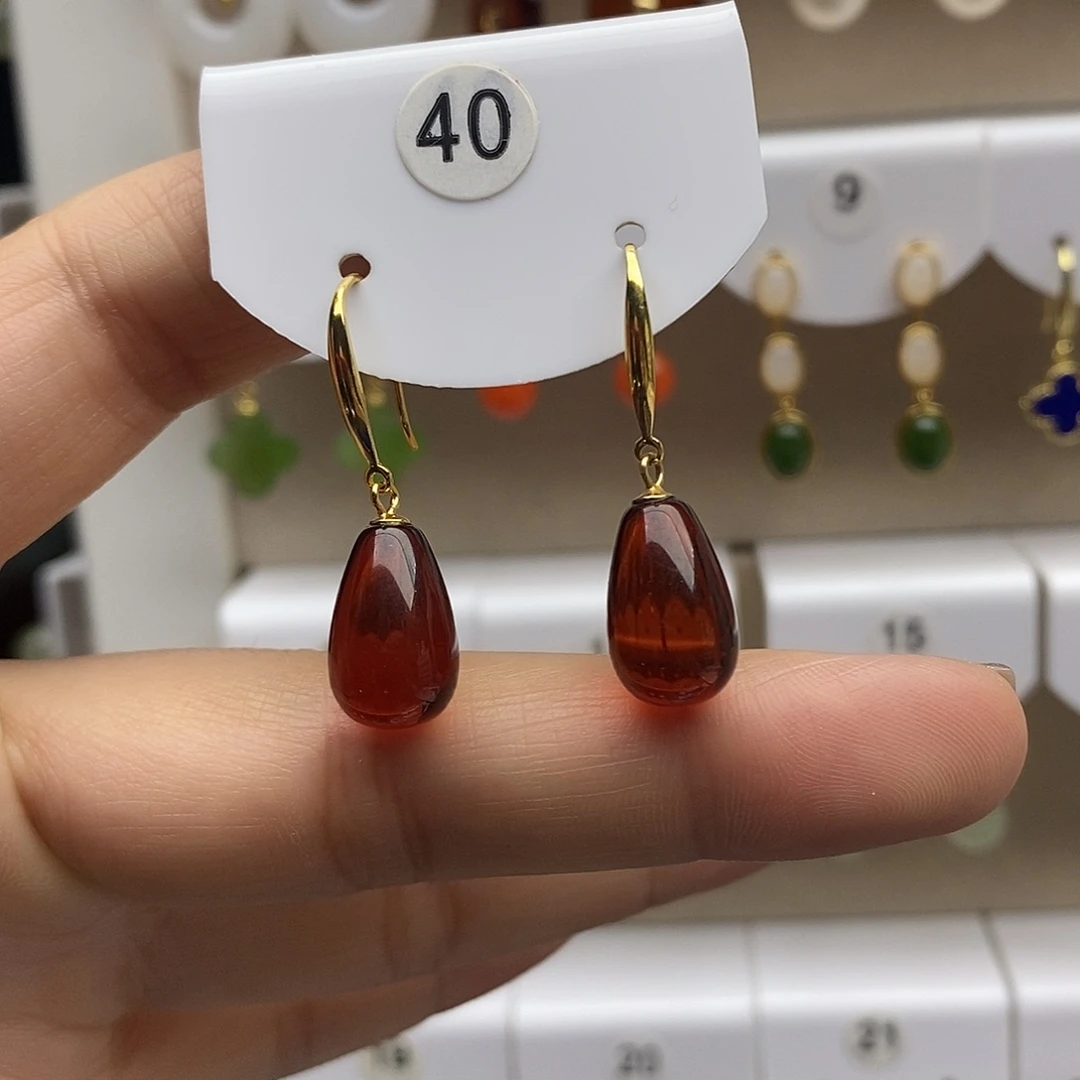 血珀银S925镶嵌耳饰