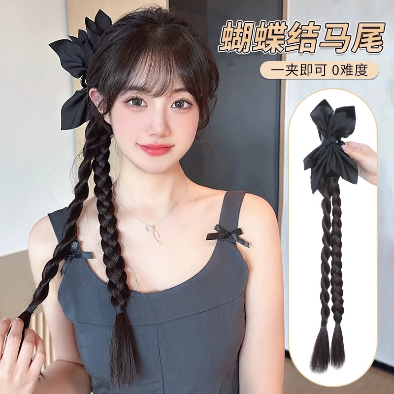 假发辫子女蝴蝶结抓夹麻花长辫网红韩系扭扭辫仿真发新中式双马尾