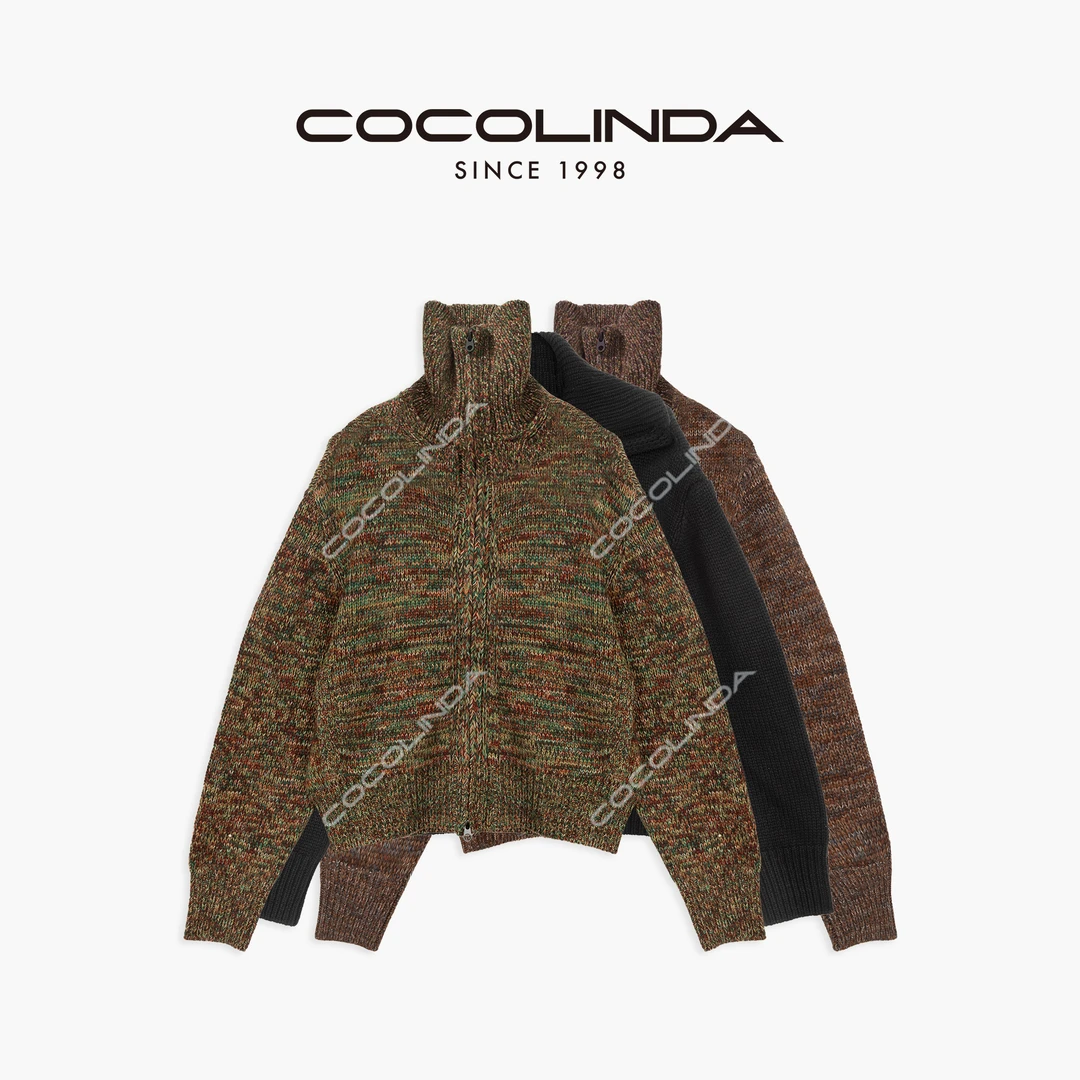 COCOLINDA | ”三色花线“3针老钱毛双拉链【花线重工】针织外套S2155