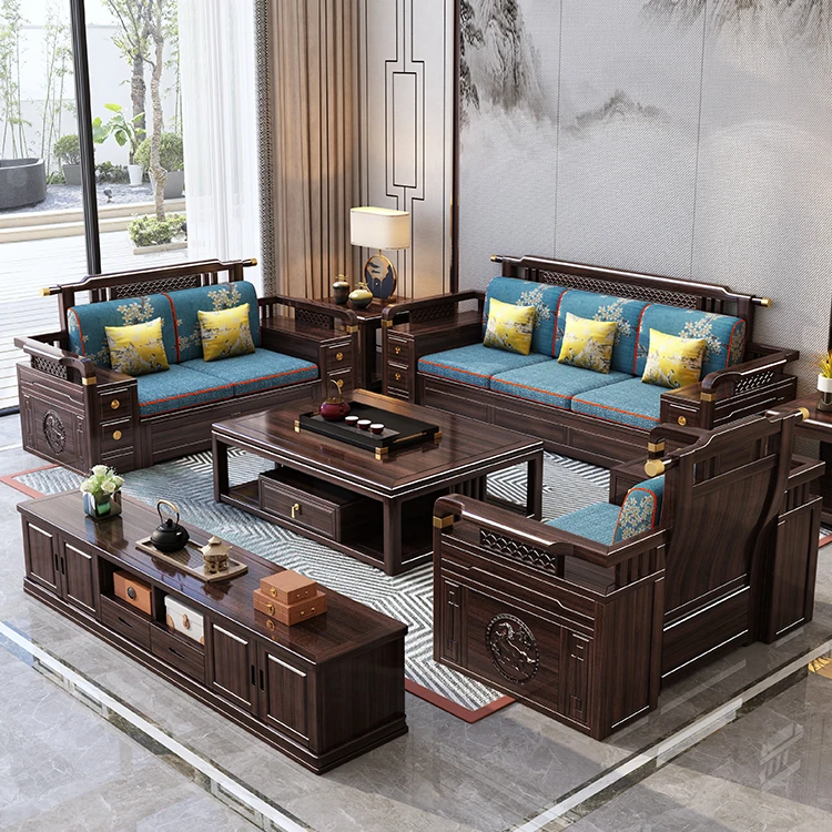 新中式紫金檀木沙发冬夏两用别墅高箱储物客厅实木现代家用小户型