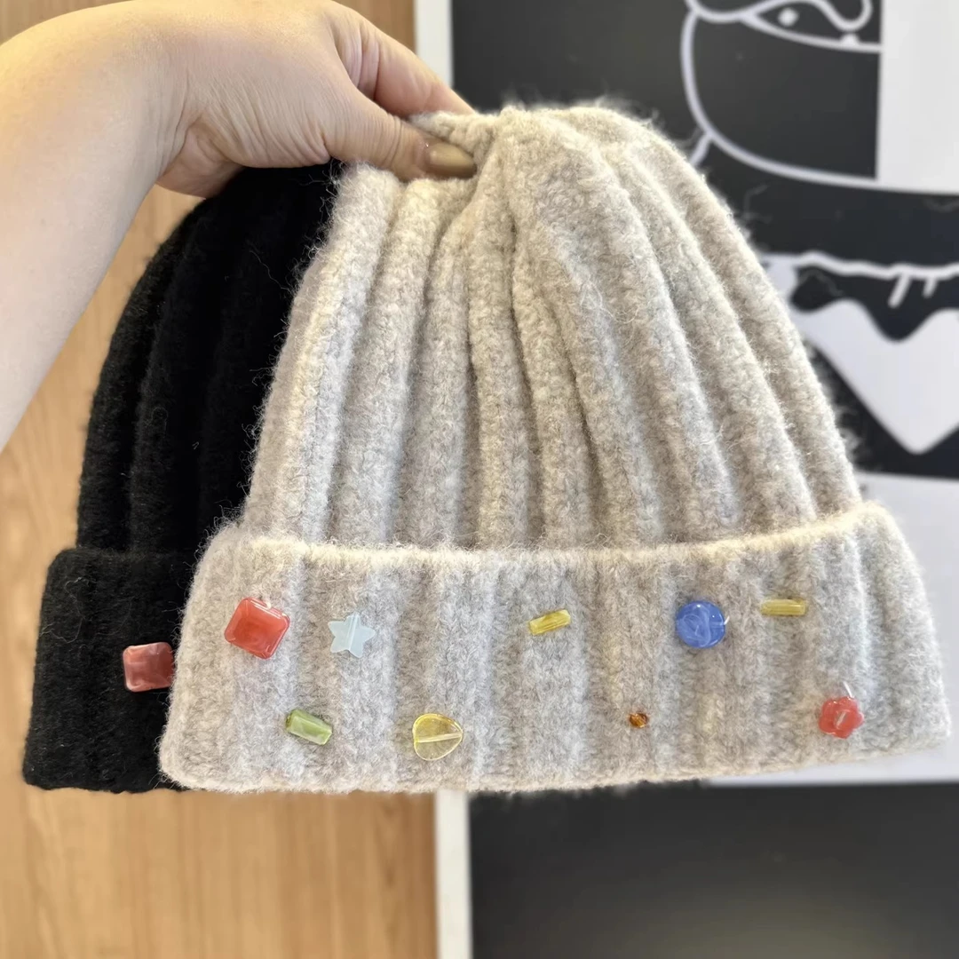 2025新款糖果色石头针织帽子女秋冬季保暖毛线帽小清新时尚冷帽