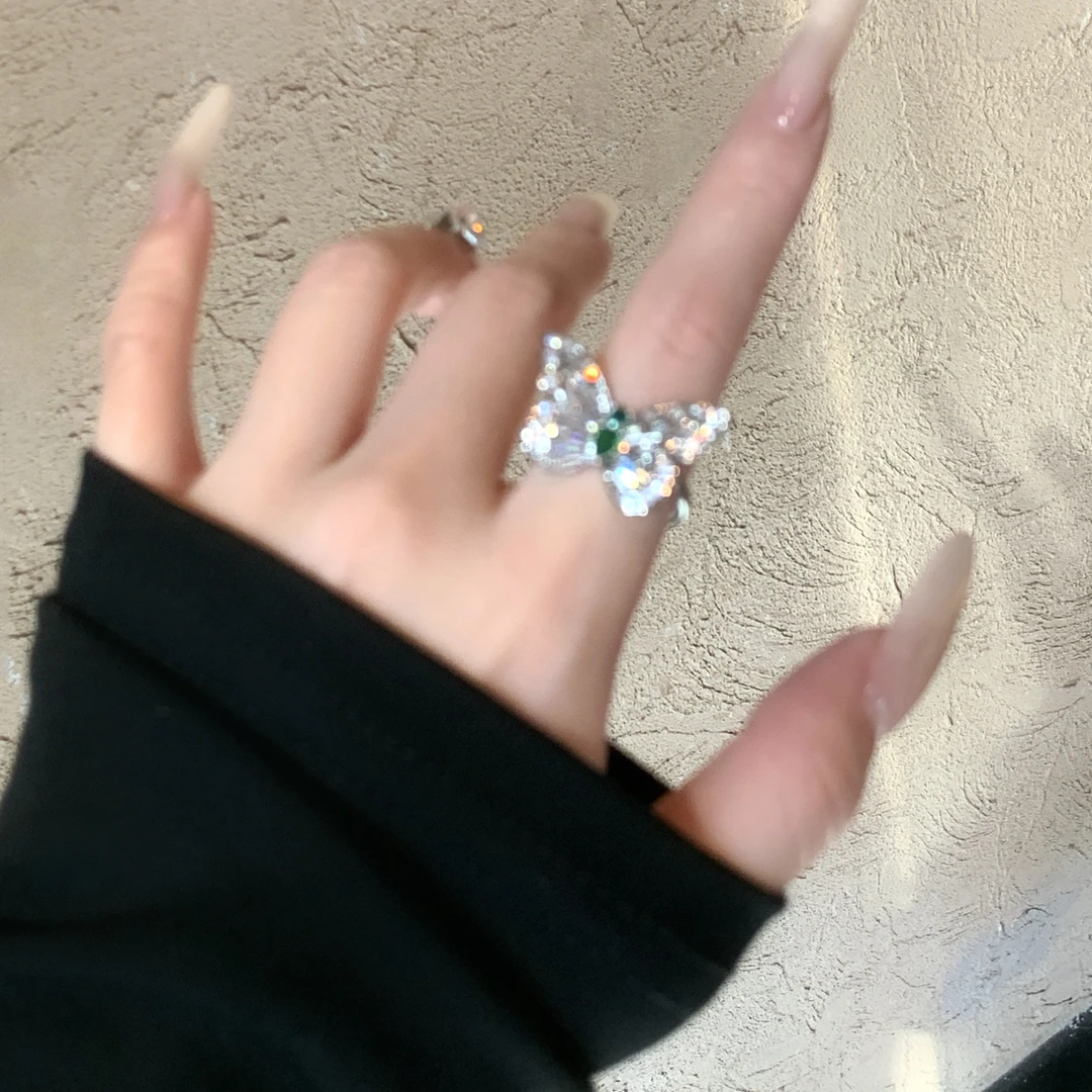 铜合金合成锆石戒指 气质爆款高级感蝴蝶戒指轻奢仙气食指戒
