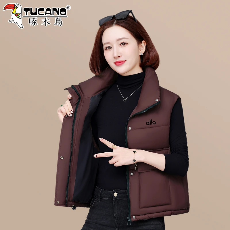 啄木鸟棉马甲女款外穿2025新款冬季小个子女士马夹休闲短外套
