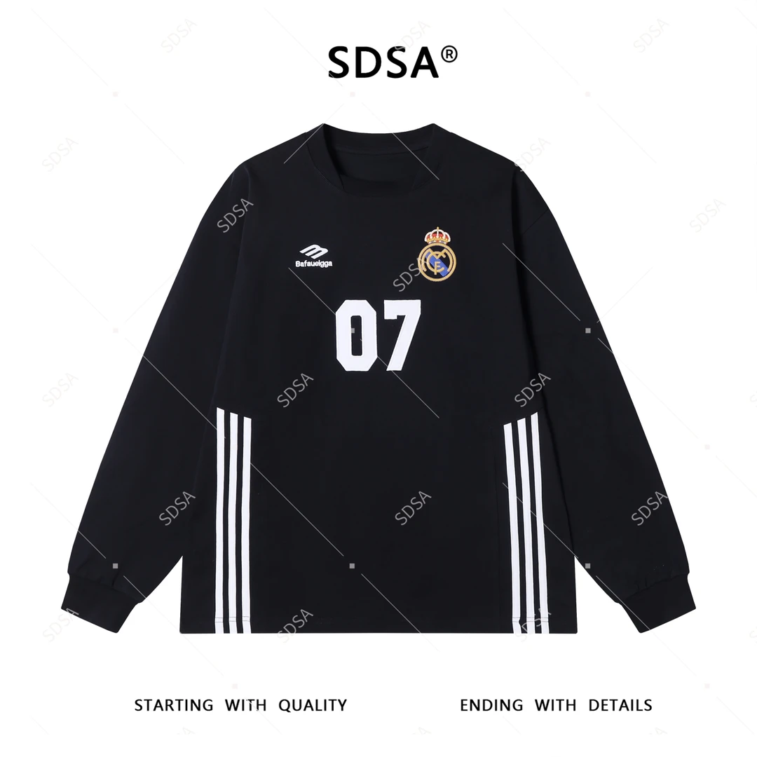 SDSA夏季新款男士痞帅美式撞色刺绣数字字母圆领卫衣宽松百搭休闲