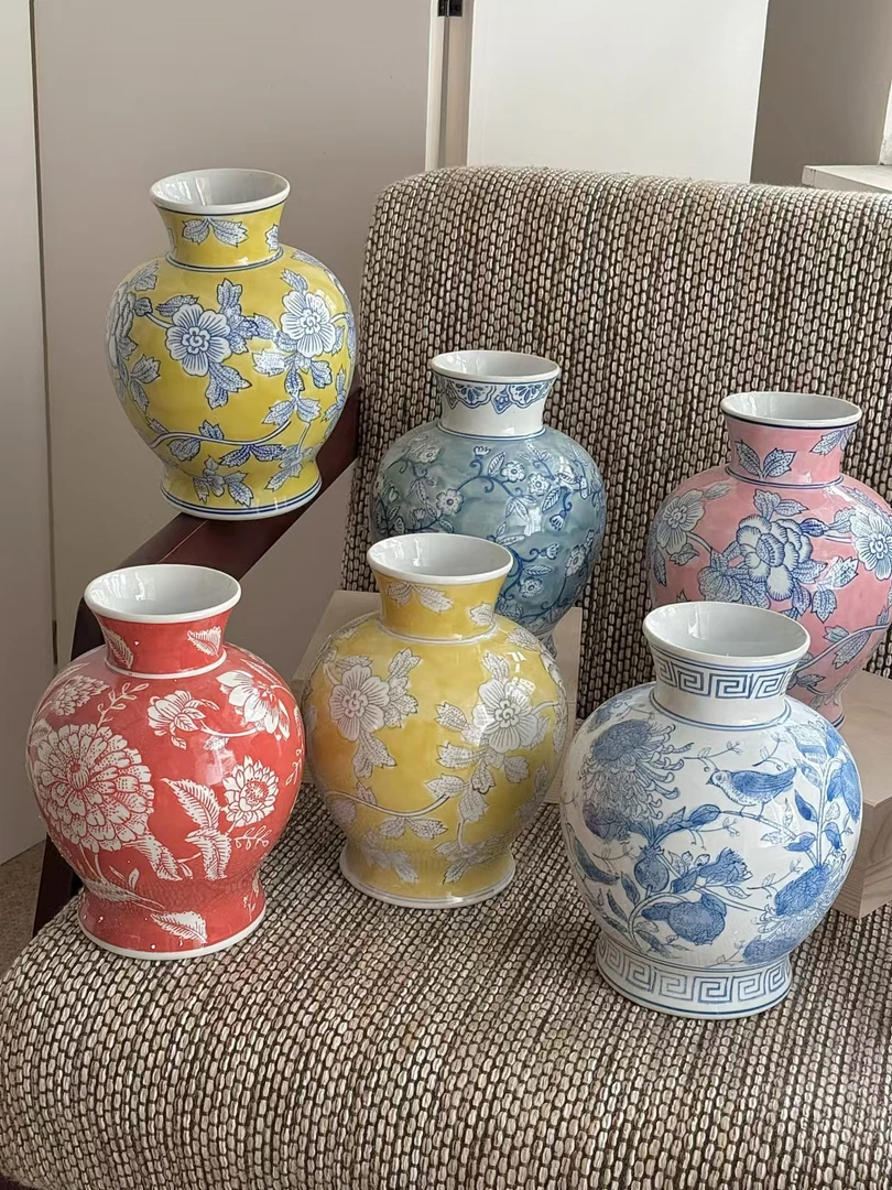 新中式陶瓷花瓶青花瓷客厅摆设鲜花玄关