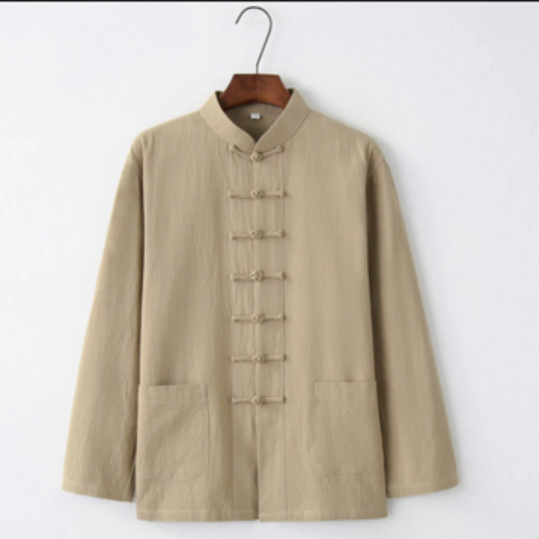 棉麻唐装男长袖中老年爸爸男式男士装中式太极服打底衫中国风汉服