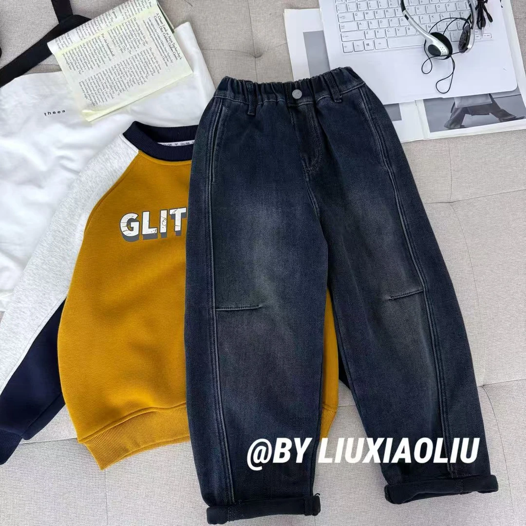 杭州六小六正版 BY LIUXIAOLIU冬季儿童加绒牛仔裤20036