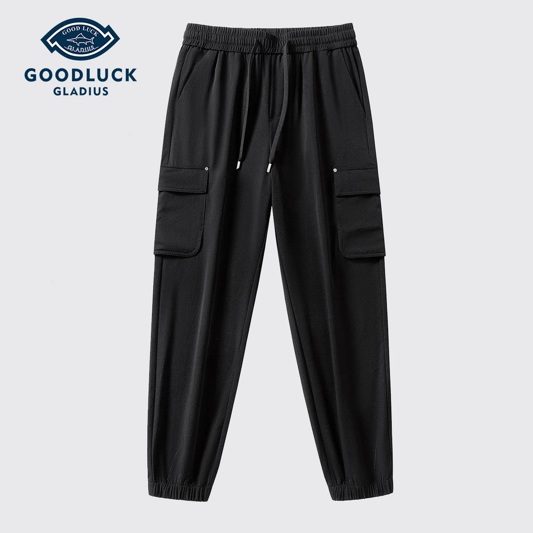 德鲨鲨鱼凉感休闲裤春夏新款抽绳工装裤百搭弹力卫裤-L1T57212