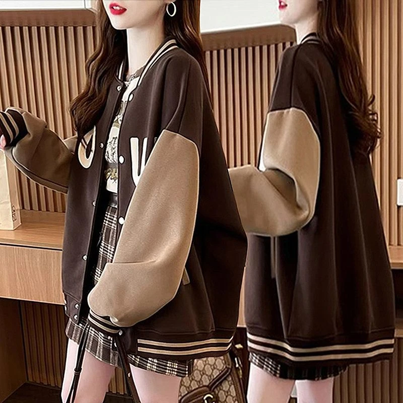 休闲百搭春秋款薄款外套女网红洋气韩版宽松中长款开衫卫衣上衣服