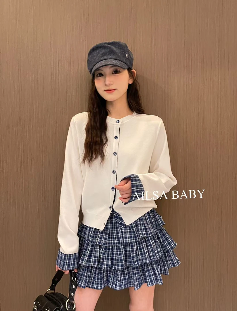 【AILSA BABY】欧货格子扣开衫/20906A