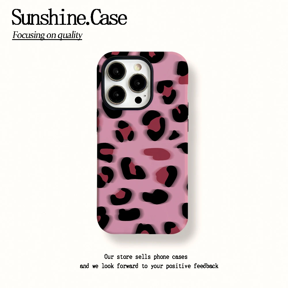 菲林二合一适用苹果华为vivo小米oppo手机壳粉色豹纹16PRO/15