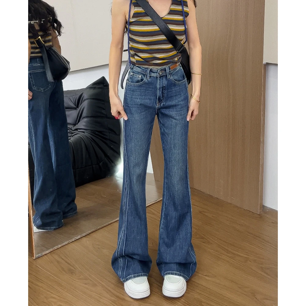 198微喇牛仔裤女2025年秋季新款高腰侧边双线弹力修身马蹄拖地