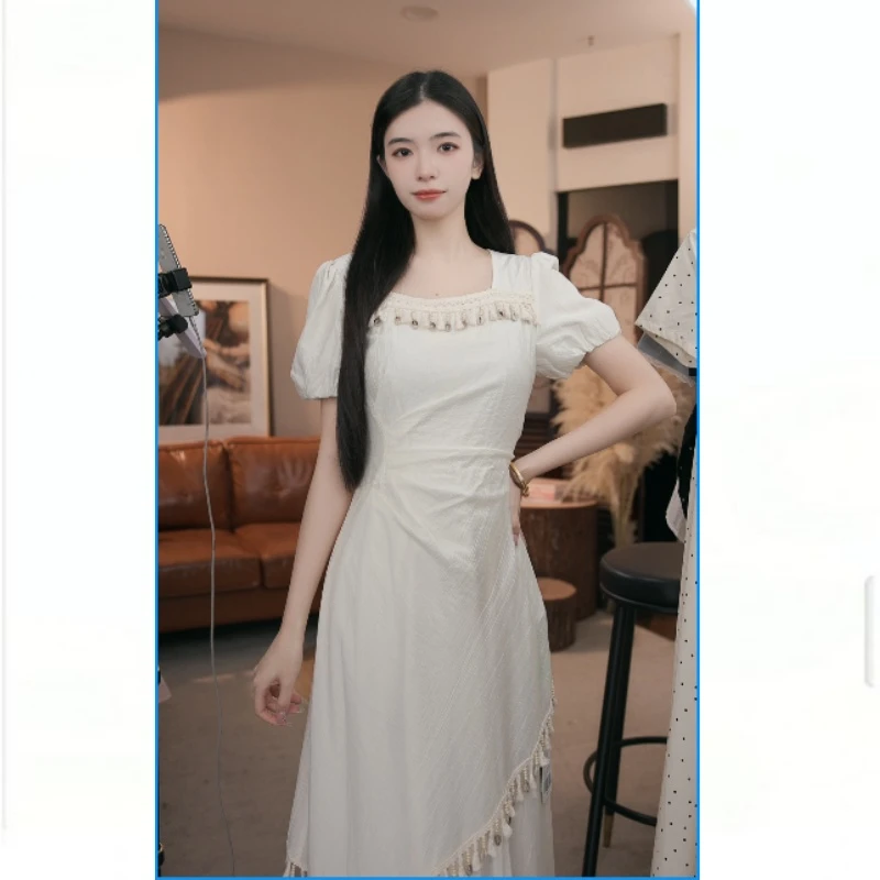 现货【品牌撤柜款ZB】春浅色气质连衣裙女装高级感长裙QYM002501