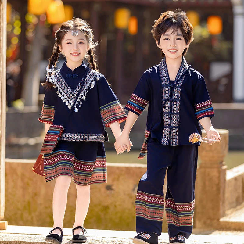 男女童夏季表演服三月三壮族侗族傣族舞蹈服六一民族风演出服