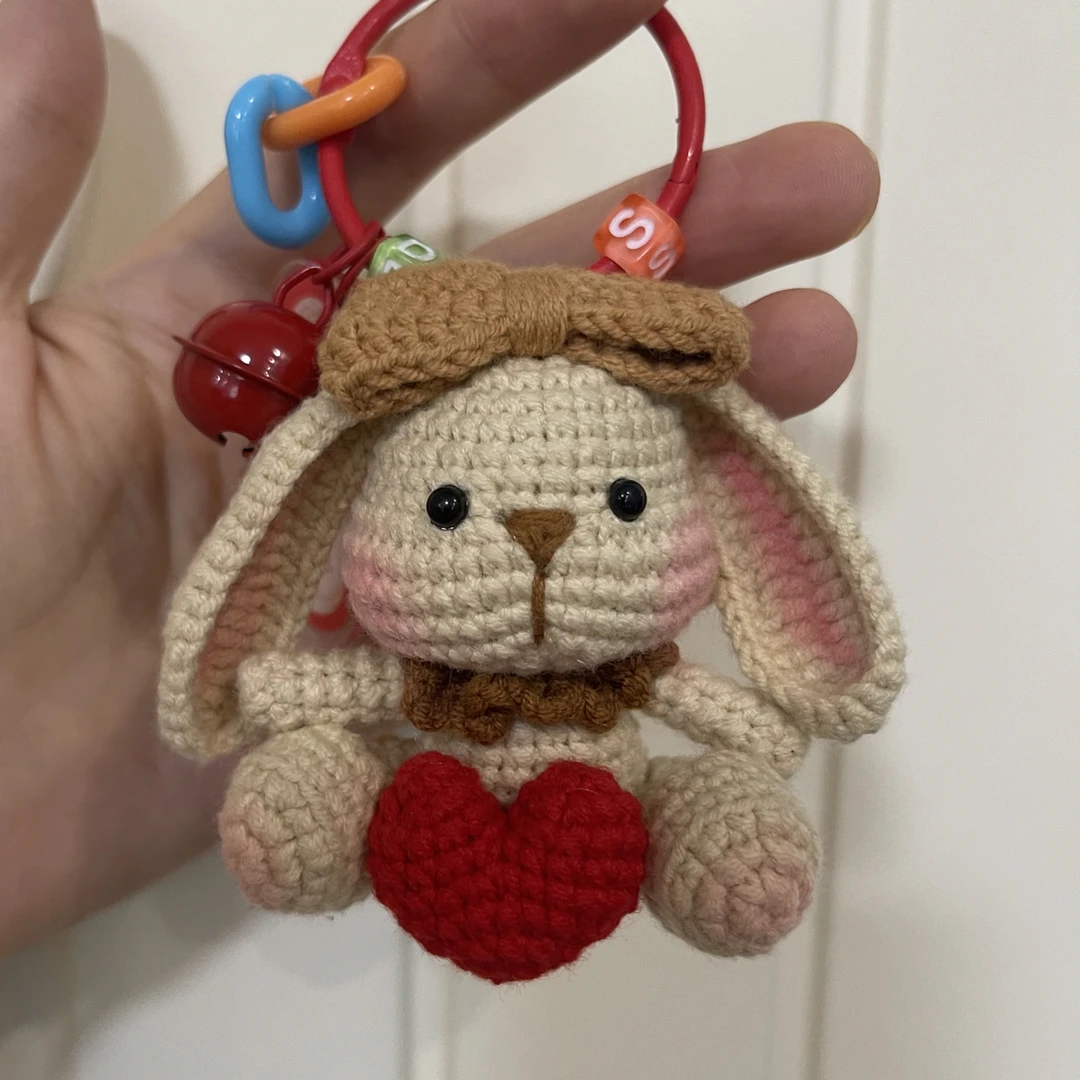 成品纯手工钩织毛线爱心垂耳兔➕钥匙扣 呵呵手作