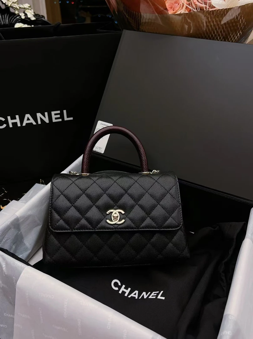 99新 Chanel/香奈儿 蔚蓝/coco handle 小号 红手柄黑金