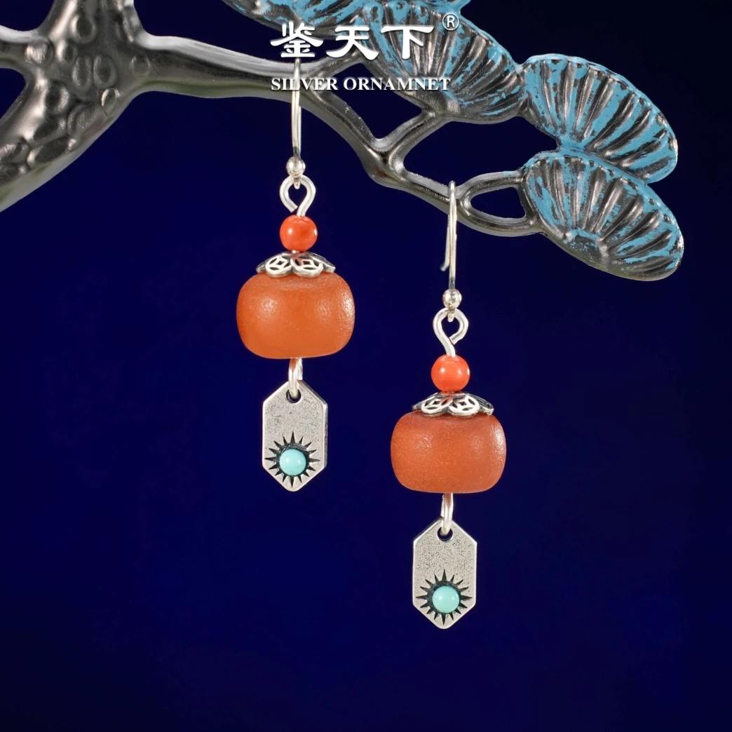 复古民族风老蜜蜡银耳饰07220418