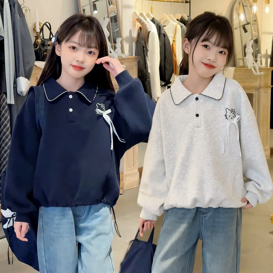 【高品质.加绒】女童休闲卫衣高颜值花边领卡通保暖加厚上衣3850