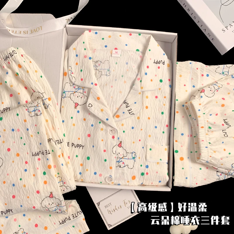 【三件套】云朵棉睡衣女款爆款2025新款夏季春秋女孩可外出女士家居