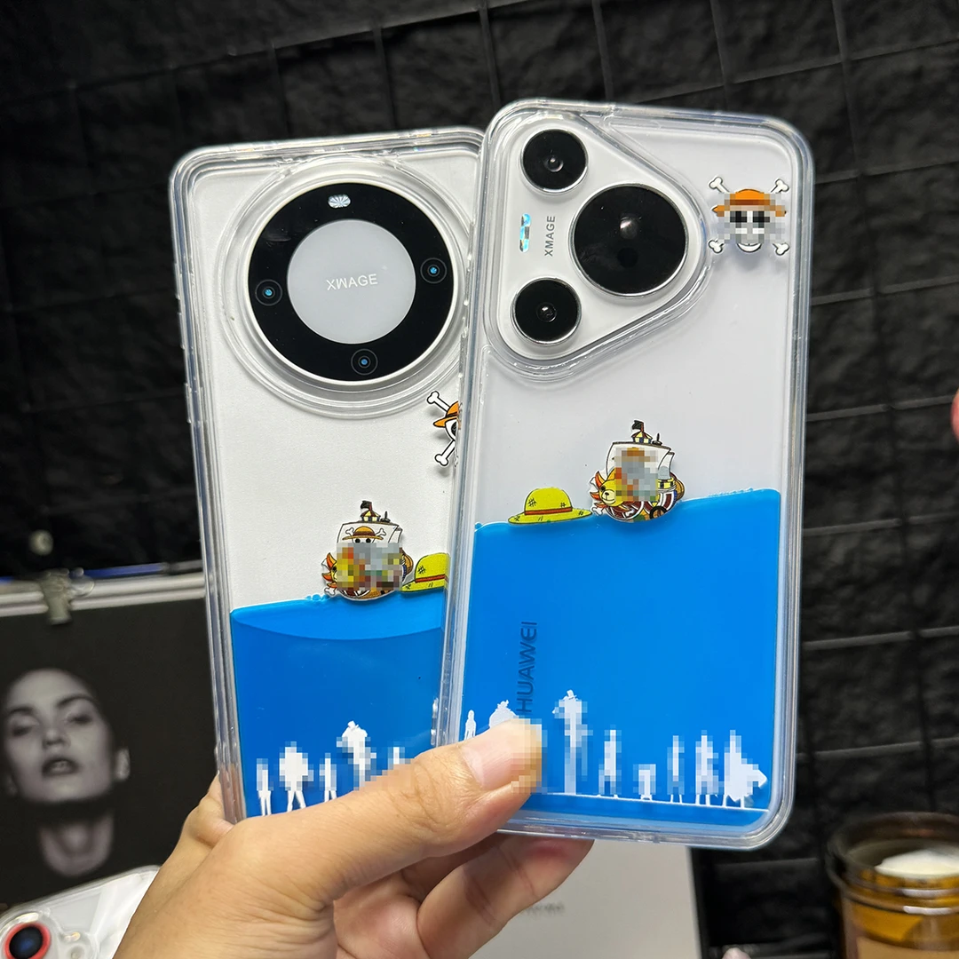 适用华为p70pro/mate60pro漂浮海盗船流沙壳iphone17流体手机壳