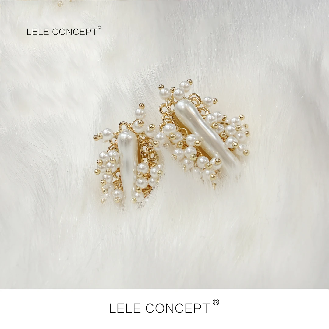 LELE CONCEPT 合金仿珍珠耳饰 丨法式浪漫款不等式多珠耳钉SP0232