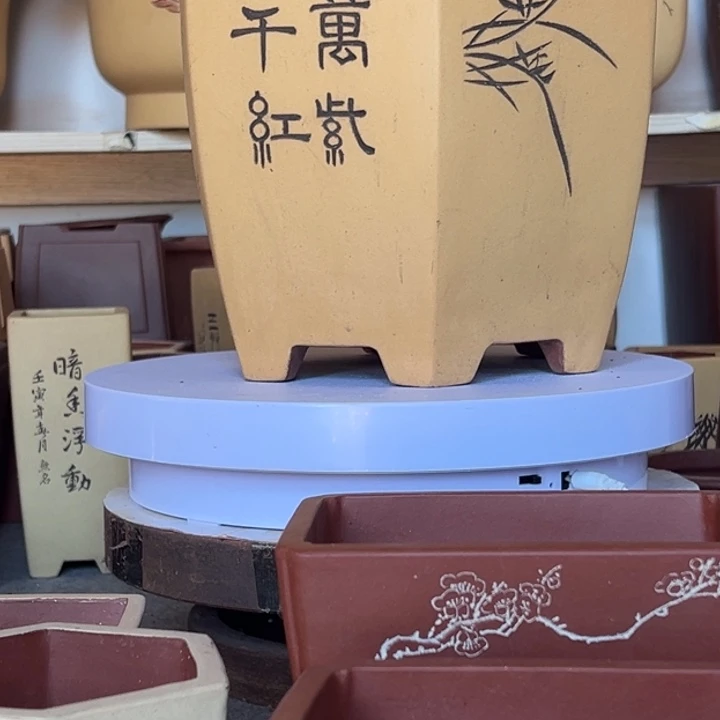 紫砂花盆仿古粉浆彩绘微微瑕