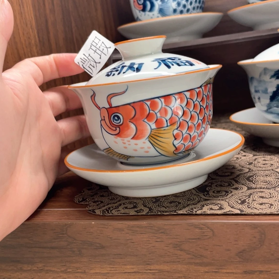 釉下手绘茶具微瑕
