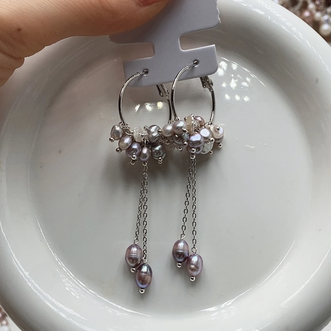 耳饰银S925镶嵌淡水珍珠