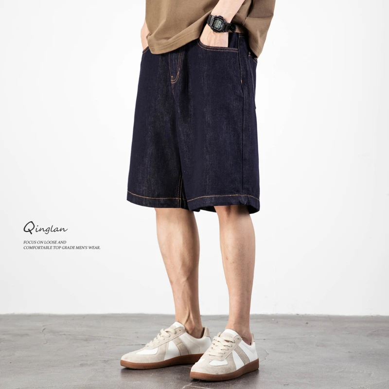 直筒牛仔短裤男宽松大码美式潮牌休闲莱赛尔天丝五分裤夏季薄款