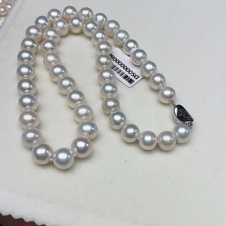 淡水珍珠颈饰银S925镶嵌卡10高品极光白炫奥绿炫彩毕业级