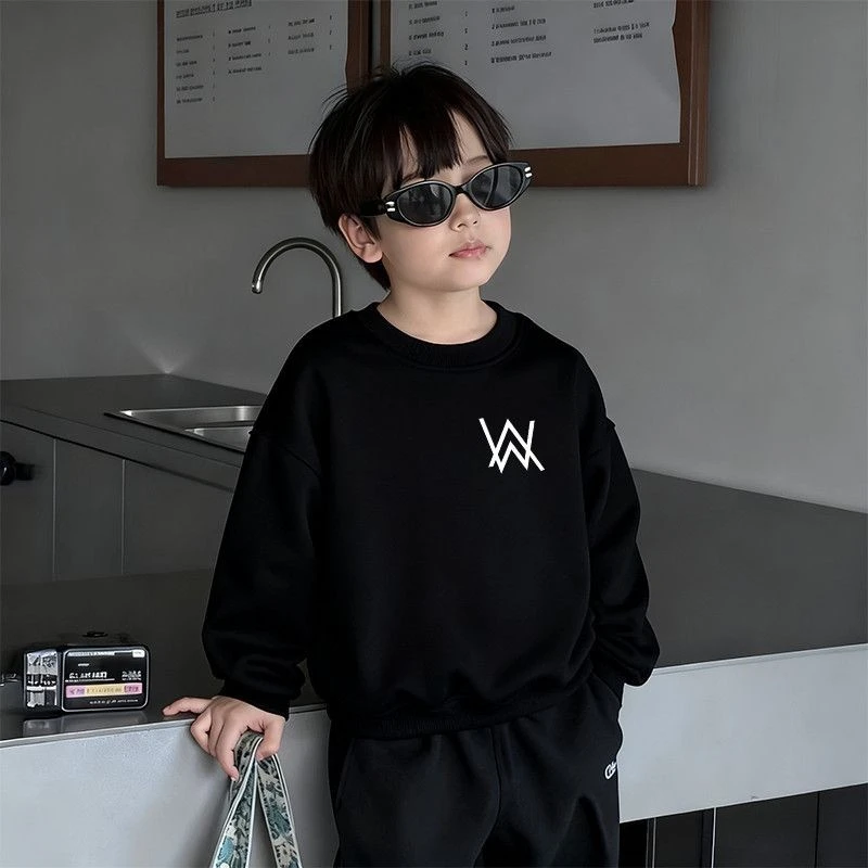 2025秋冬季加绒童装卫衣男童美式字母爆款上衣中大童纯棉外套潮