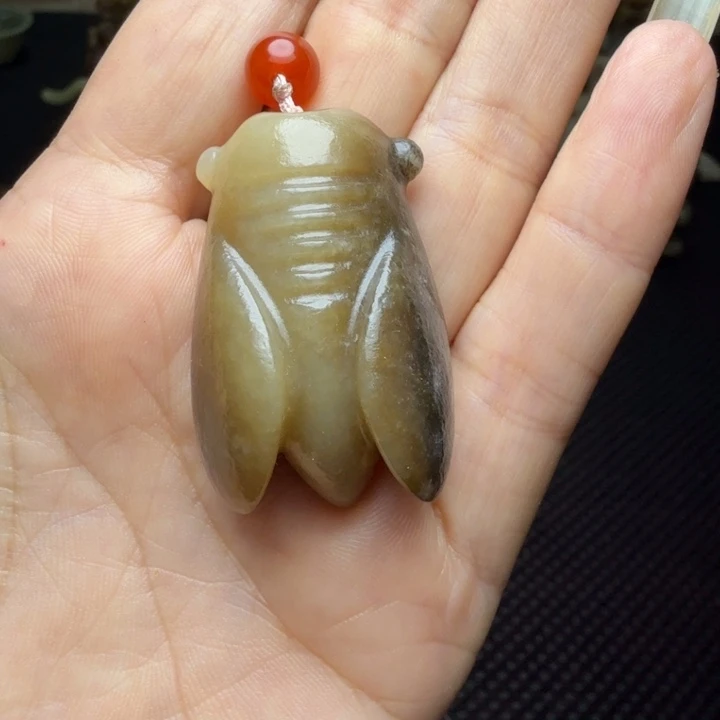 贾***特吊坠新疆收藏玉蝉挂件