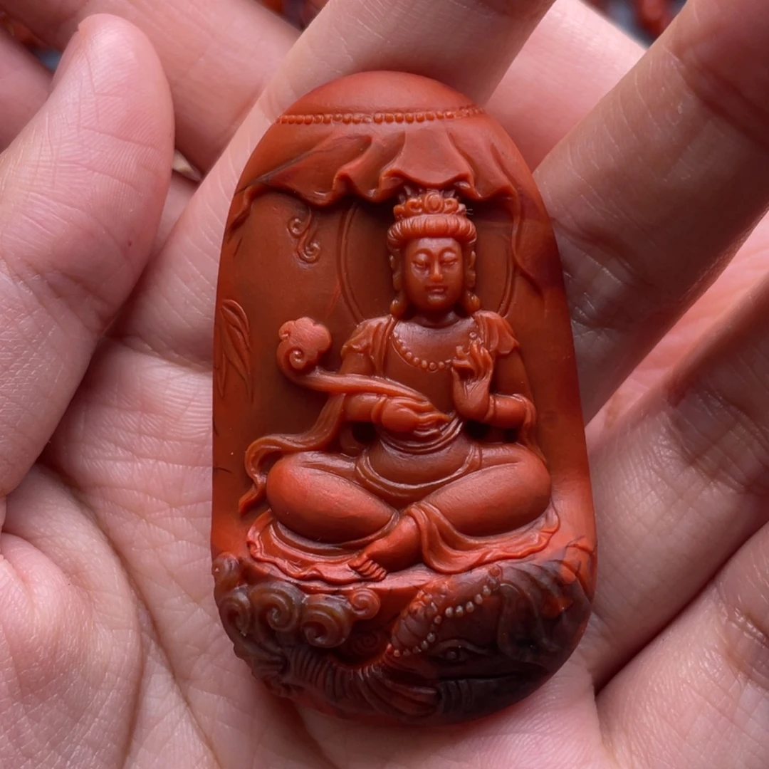 南红玛瑙未镶嵌珠宝奇石普贤吊坠