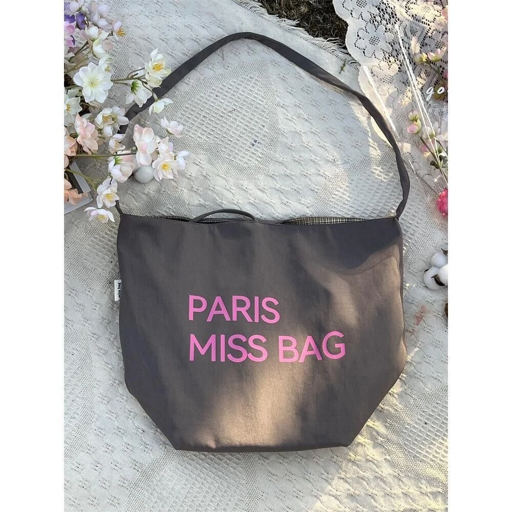 大学生女手提包夏款百搭斜挎包简约字母单肩包大容量包慵懒托特包