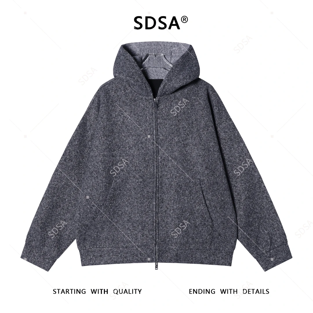 SDSA男士秋冬新款痞帅男装美式小香风拉链连帽卫衣宽松时尚外套