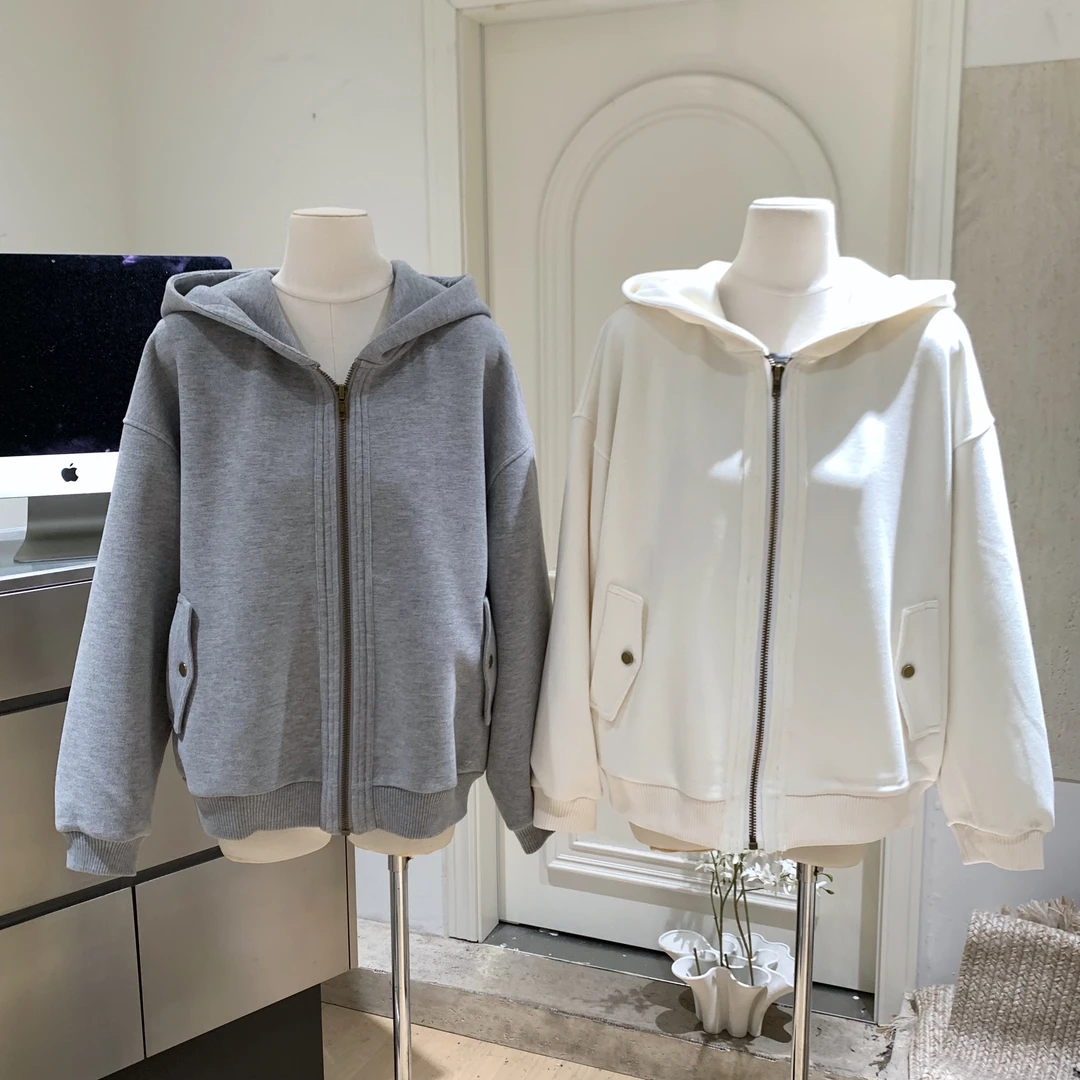 糯糯同款 灰色/米白厚实秋冬保暖加厚宽松廓形卫衣外套