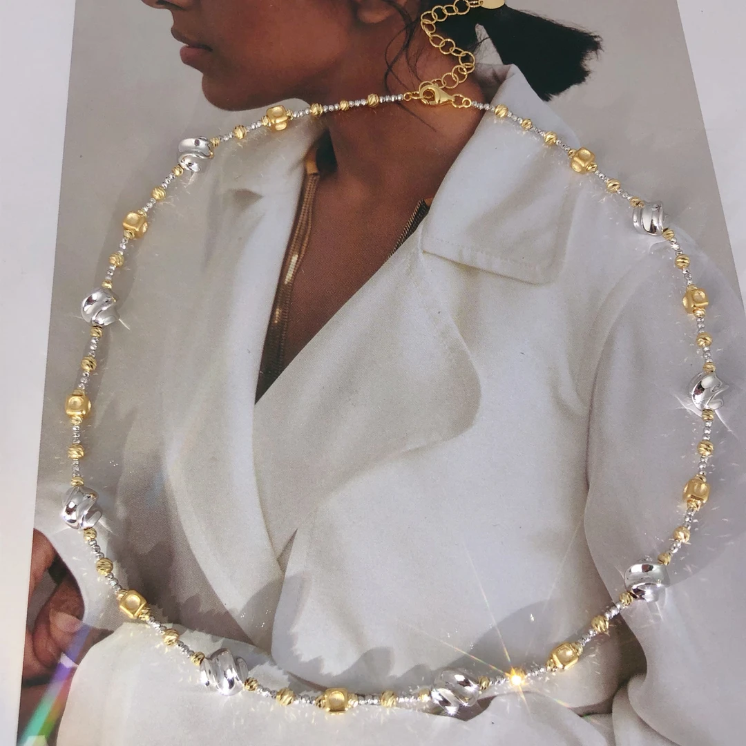 【皇冠轻奢】18k金 | 意大利巴洛克扭花球双色项链酷飒高级 40+5cm