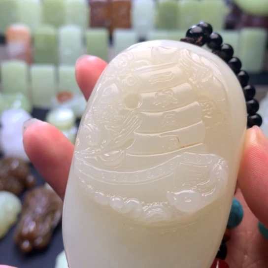 石材方解石手把件