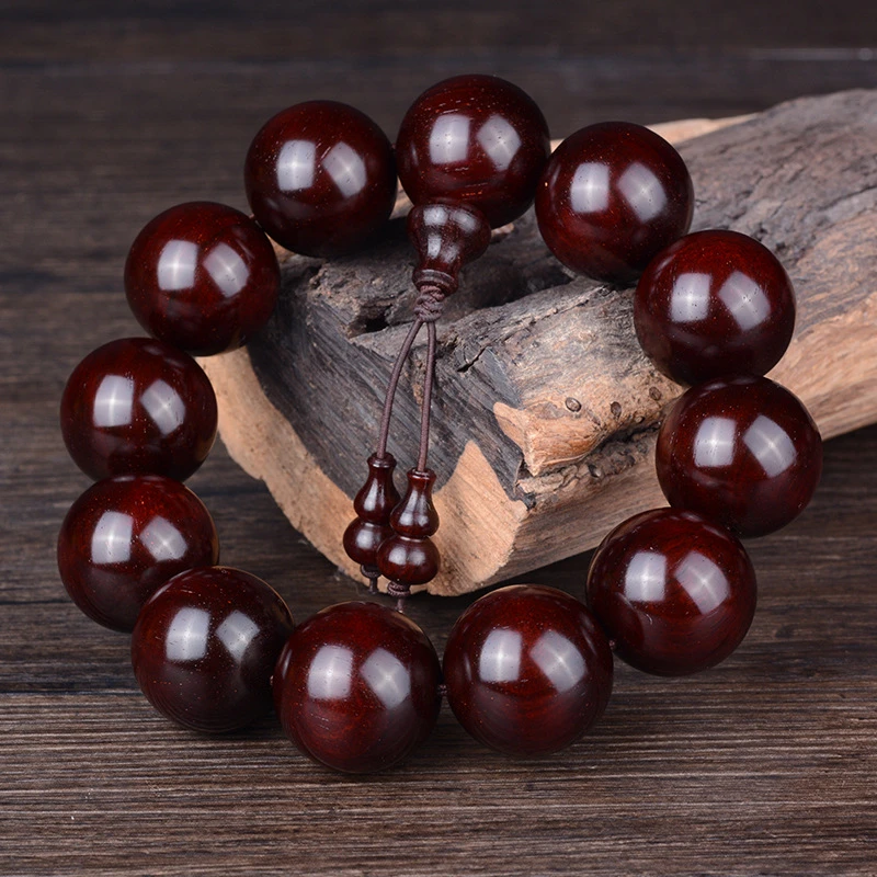 合成金属涤纶手链 正宗印度小叶紫檀金星沉水老料手串福禄配饰男