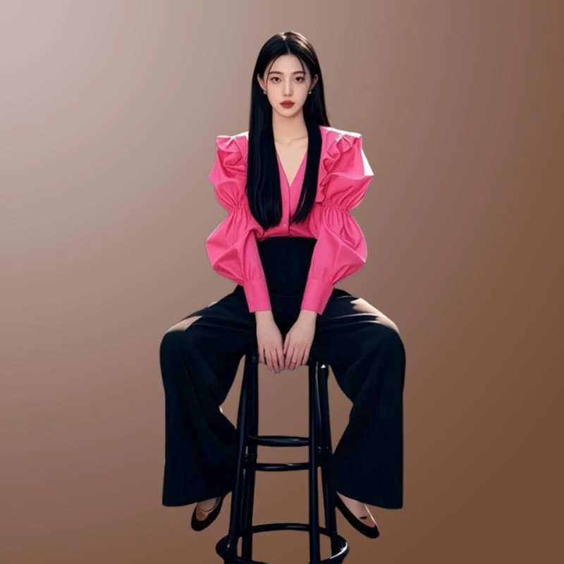 休闲风纯色拼接洋气2025年春秋季新款两件套通勤上衣长裤时尚套装