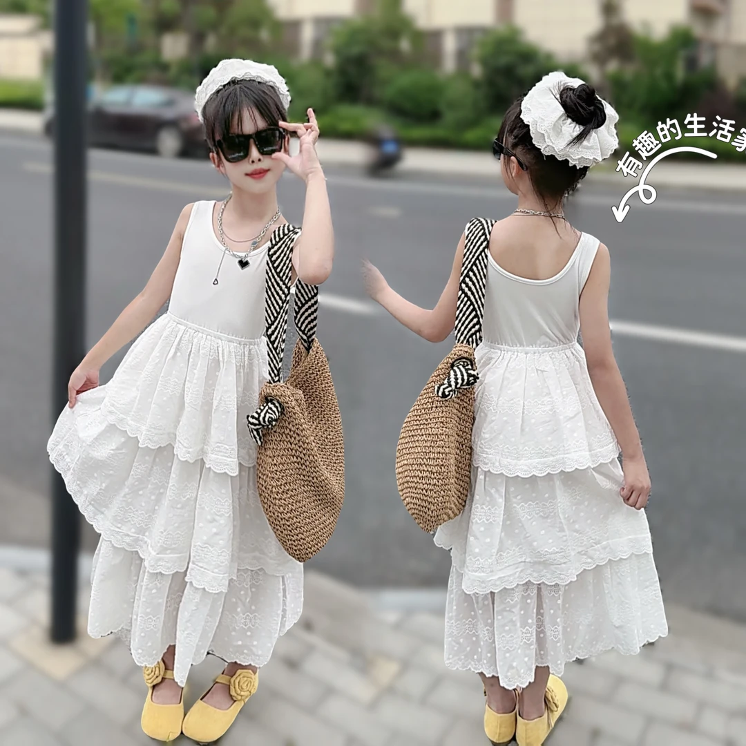 女大童2025夏款连衣裙韩版洋气时尚女孩夏季甜美背心裙
