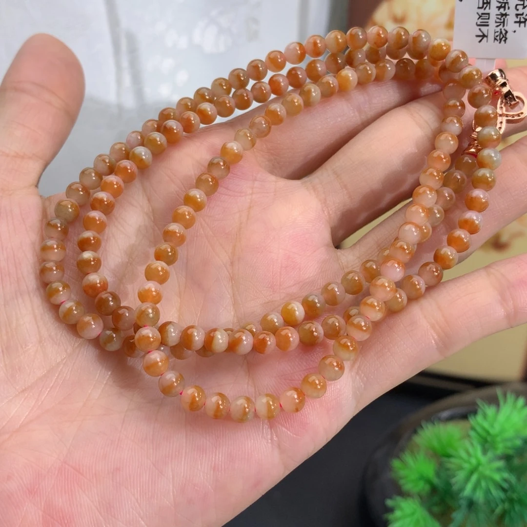 翡翠未镶嵌手串卡4.3细润鸳鸯红翡项链