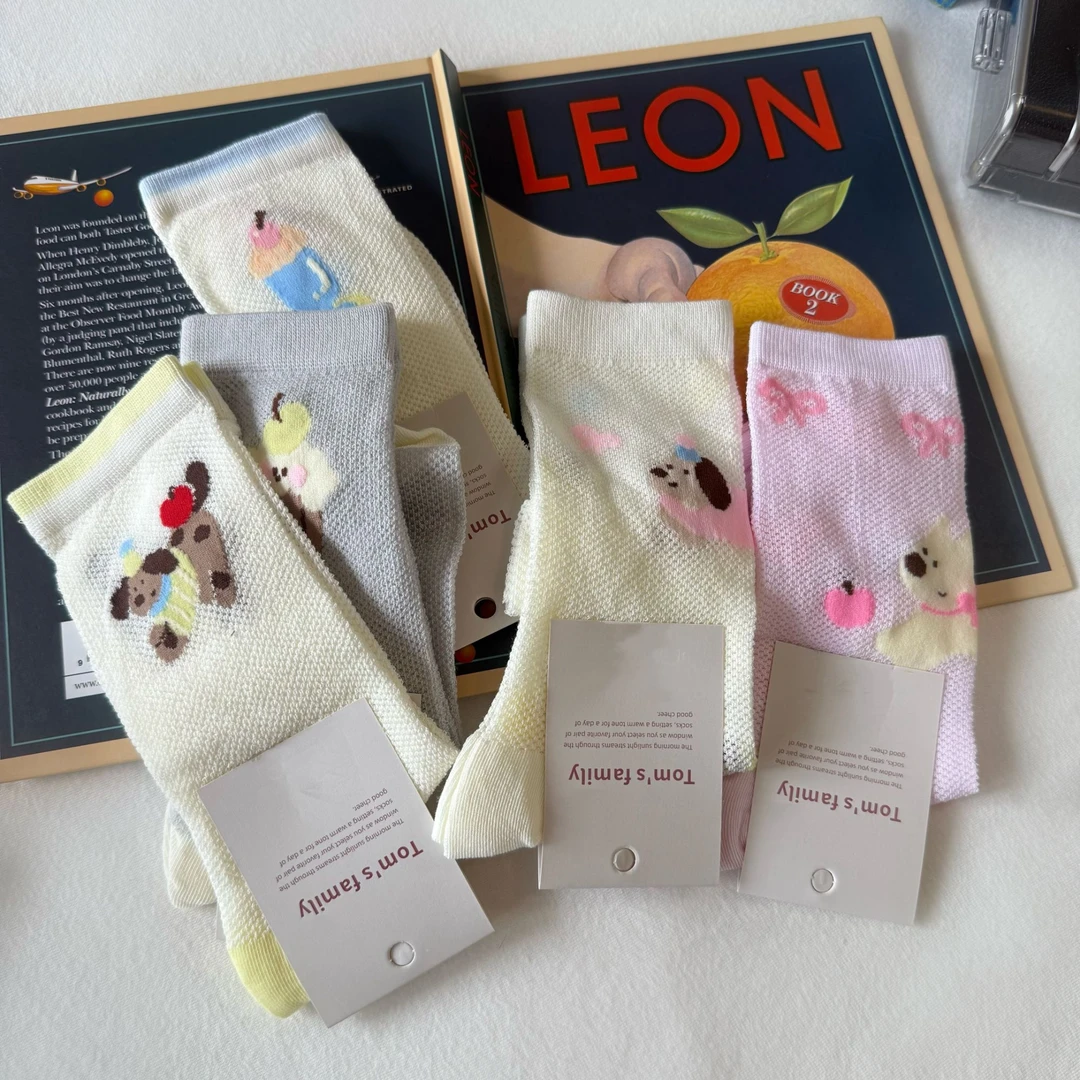 BAINAN 夏季百搭多巴胺彩色卡通小狗家居透气舒适袜