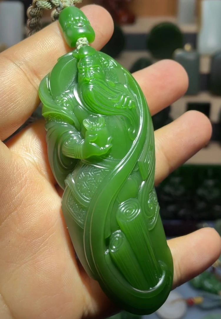 【阿良的玉】碧玉关公精品手把