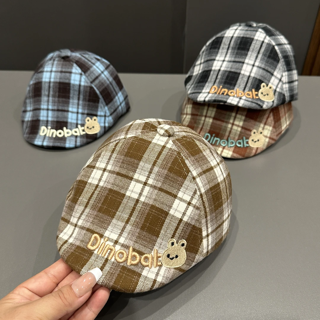 儿童帽子春秋时尚格子鸭舌帽男女宝宝小童百搭洋气反戴时装前进帽