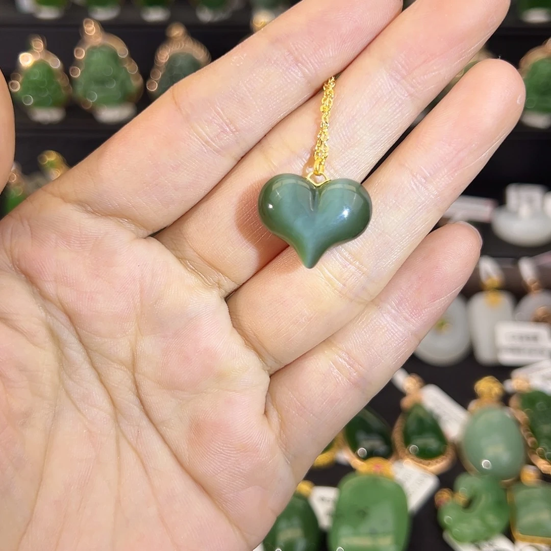 和田玉18K金镶嵌吊坠(不含链)