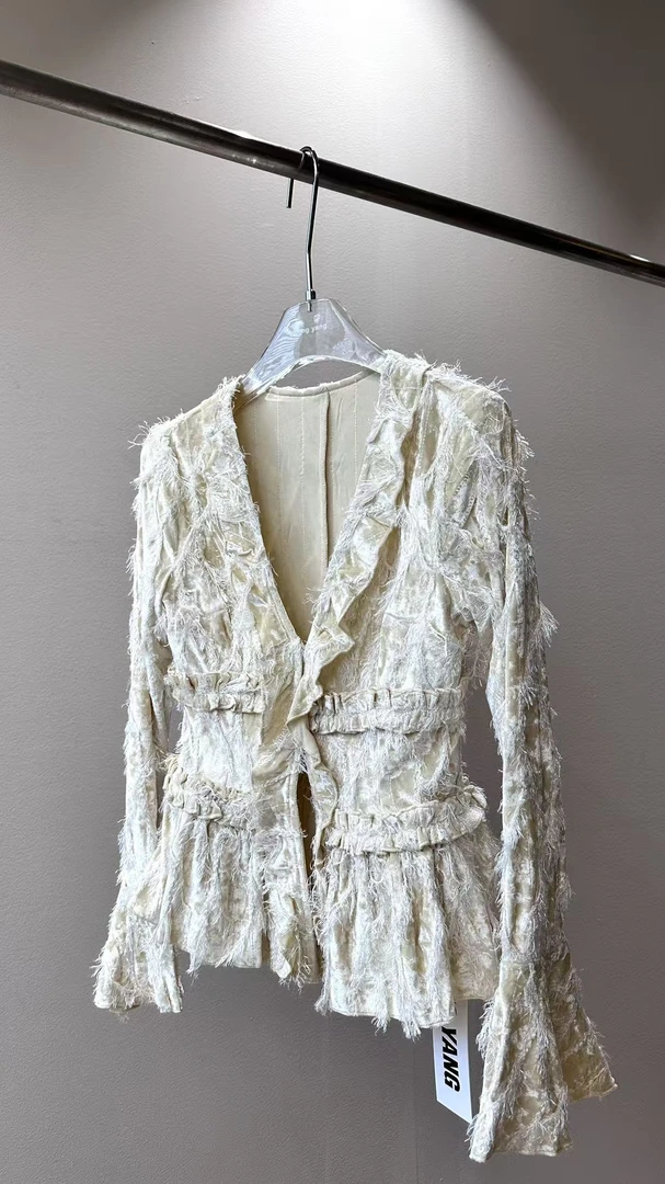 流苏荷叶边两件套喇叭袖上衣88789