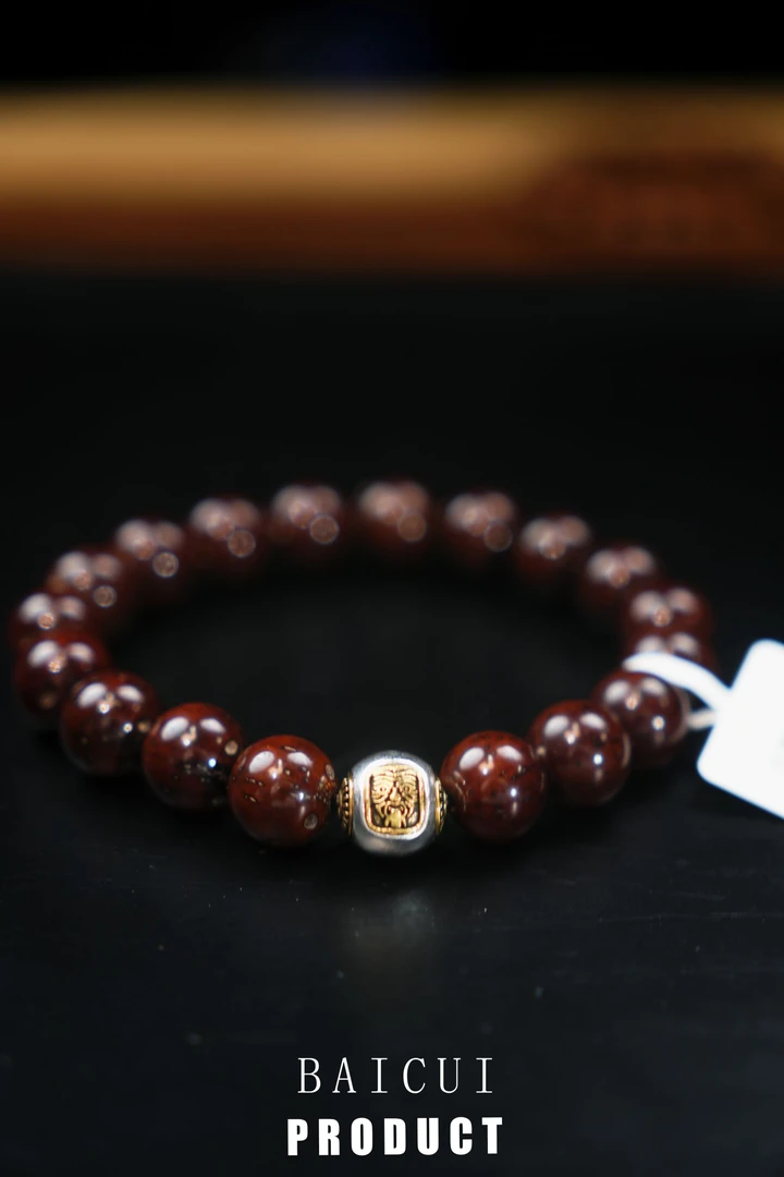 6501咖红皮半实心正圆光珠卡12+尺寸带小札小记紫金鼠手串