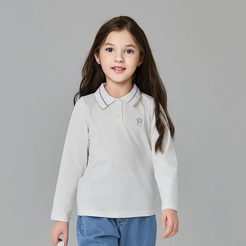 DEESHA/笛莎【星星珠片 poloT恤】女童25春中大童春装儿童撞色上衣