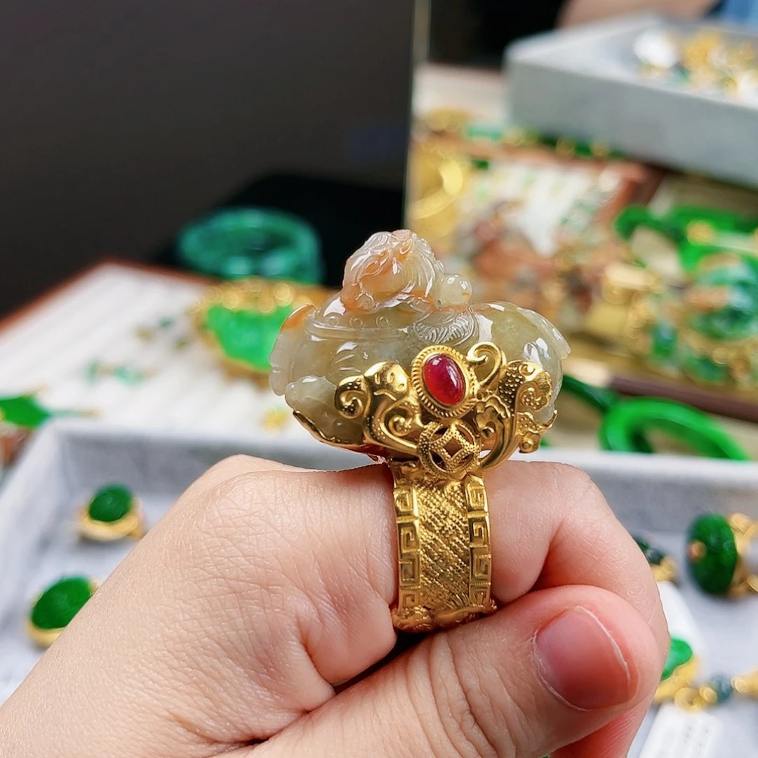 【闪购商品】银S925镀金镶嵌戒指翡翠
